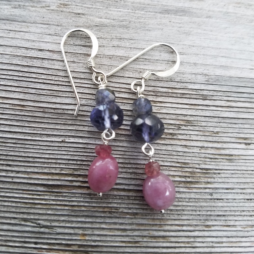 PINK RUBY & IOLITE EARRINGS